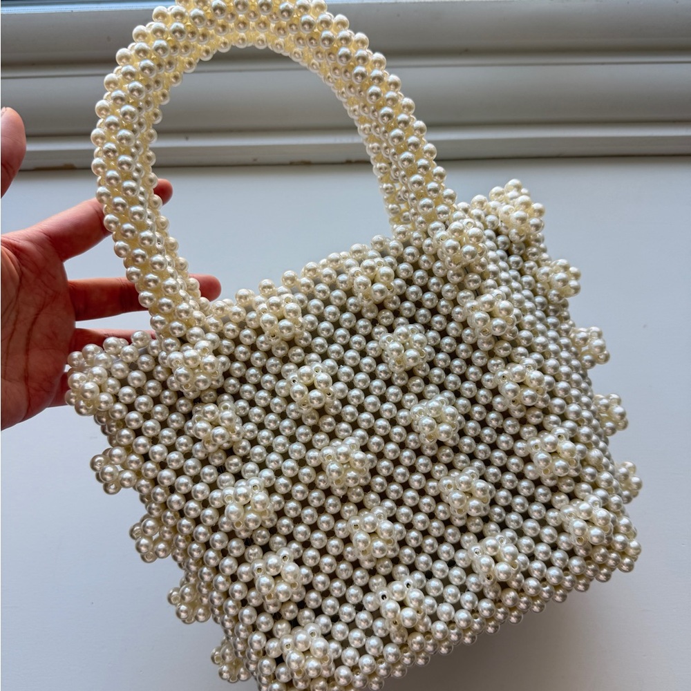 Pearl Beaded Mini Handbag – 3D Floral Detail, Statement Party Bag, Like New